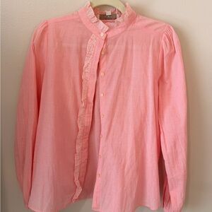 LOFT Pink Ruffle-Front Button Blouse